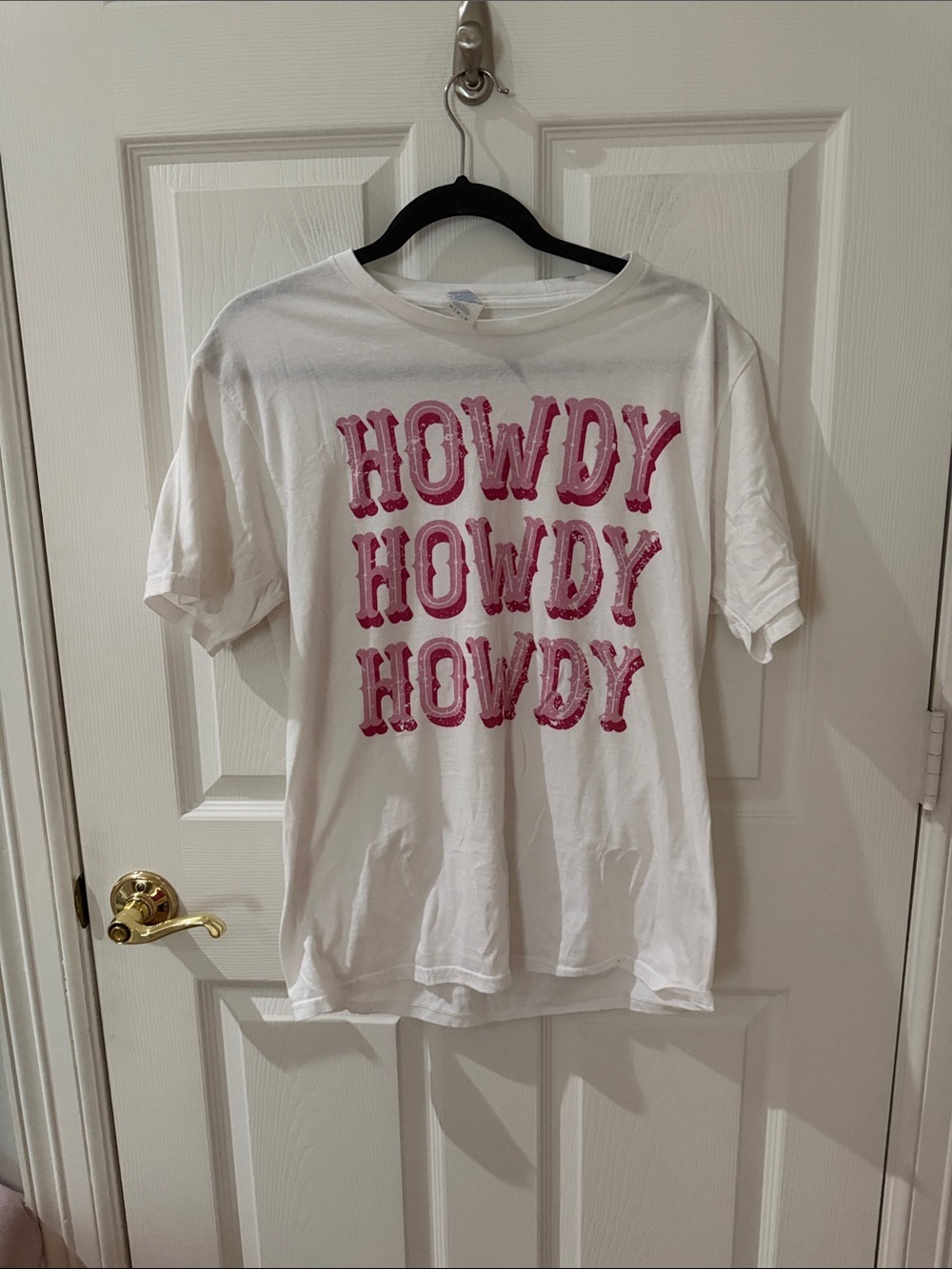 White T-Shirt with Pink "Howdy" Graphic